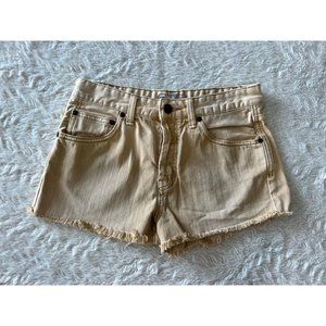 Free People 27 Denim Jean Shorts Cut Off Tan Beige Distressed Festival Fray Hem